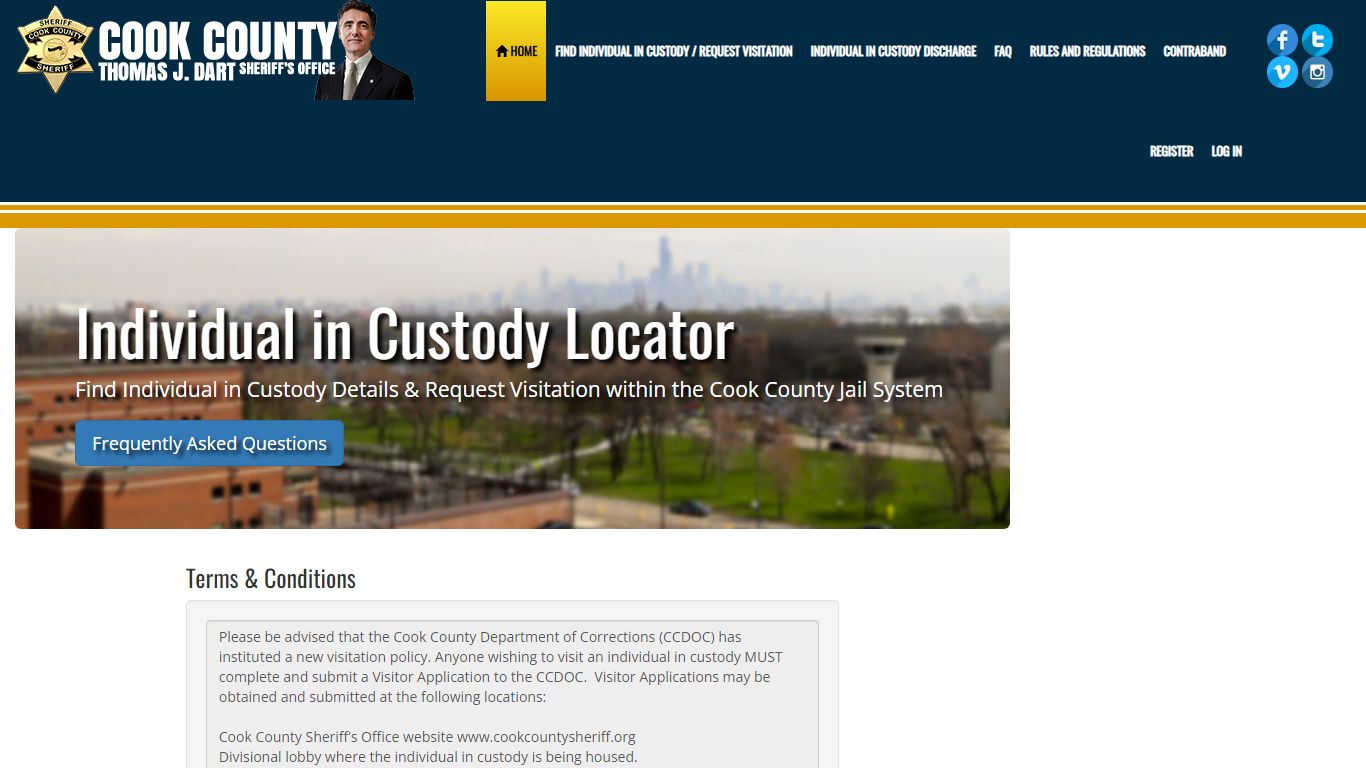 Home Page - Individual in Custody Locator